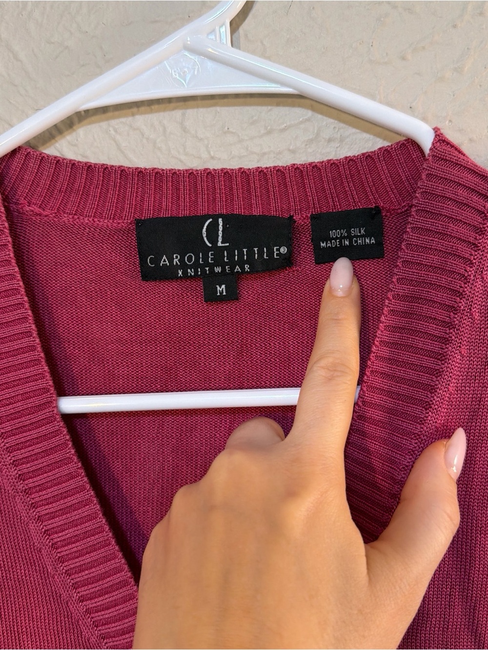 Carole Little Raspberry Button-Front V-Neck Cardigan - Picture 2 of 5